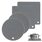 Bimormat Silicone Trivet Mats, 4 Pack 2 shape(2 Squared+2 Round) Heat Resistant Pot Holders Set, Silicone Table Mats Large Coasters for Kitchen Counter, Tables, Hot Dishes, Hot Pats, Pans(grey)