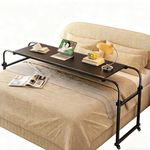 TigerDad Overbed Table with Wheels - End Table - Overbed Desk - Black - 18.1 in x 55.1 in x 25.6 in