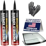 Windshield Urethane Adhesive - Quick Curing & Weather Resistant and Professional Strength Auto Glass Glue for Vertical & Overhead Application, Windshield Repair Kit with Gloves,10.5Oz Black (2-Pack)