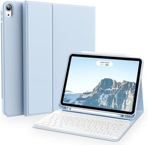 JKSML Case iPad Air 6 11-inch M2 2024,iPad Air 5th/4th Generation 10.9 inch 2022/2020, Stand Folio Detachable Wireless Bluetooth Keyboard Cover Soft TPU Back Case with Pencil Holder, Light Blue