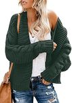 Dokotoo Cardigan Sweaters for Women Fall Fashion Warm Cozy Open Front Pockets Long Sleeve Chunky Warm Cable Knit Cardigan Sweater Winter Pullover Outwear Coat Green L