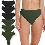 PSEFNAGX Women's Hi Rise Breathable Strecthy Thong Panties T Back Underwear 3 Black & 3 Green Size Medium