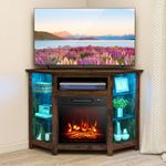 COSTWAY Electric Fireplace Corner TV Stand for TVs Up to 50 Inches, Modern Fireplace Entertainment Center with 16-Color LED Lights, Adjustable Shelves, Remote & Smart APP Control, Rustic Brown