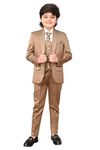 Royal Rich Boy's 5 Piece Tuxedo Suit Set, Coat, Pants, Tie, Waistcoat and Shirt Suit Set for Boys, Solid 5 Piece Coat Suit Set (Brown_12-13 Years)