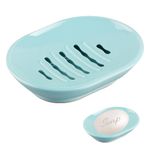 1Pack Soap Dish with Drain,Keep Your Soap Dry and Clean, Durable Soap Tray with Drainage Design,Elegant Soap Holder for a Cozy Bathroom,Shower Bathroom, Kitchen-Blue