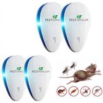 Ultrasonic Pest Repeller 4 Pack - Powerful Mouse Repellent - Wide Frequency Range Pest Control Device - Ideal for Mice, Rats, Mosquitoes, Cockroach, Moths, Ants
