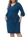 Hanna Nikole Women's Plus Size 50s Vintage Ruffle Peplum Cocktail Pencil Knee Dress Peacock Blue 22