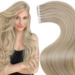 LaaVoo Highlight Tape in Hair Extensions Blonde Tape in Extensions Human Hair for Short Hair Dark Ash Blonde with Light Blonde Hair Extensions Tape in Real Human Hair 12 Inch 20pcs 30g