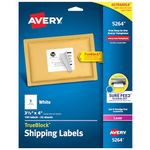 Avery® White Shipping Labels for Laser Printers with TrueBlock™ Technology, 3-1/3 inches x 4 inches, Pack of 150 (5264)