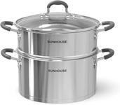 SUNHOUSE - 5.5 Quart Multipurpose Stock Pot and Steamer Pot with PFOA-free,18/10 Stainless Steel Steam Pot for Cooking Vegetables, Seafood - Cooking Pot with Lid Suitable for Soups, Stews