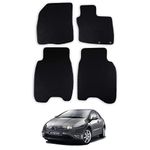 Car Mats for Honda Civic (2006-2008) Tailored Fit Carpet Floor Mat Set Accessory Black Custom Fitted 4 Pieces with Clips - Anti-Slip Backing & Black Trim Edging