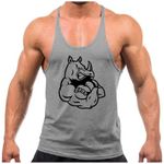 Crown Designs Rhino Muscles Bodybuilding Weight-training Sports Stringer Vest Top with Y Back Racerback Fit for Men & Teens - Grey with Black Design/Large