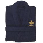 Stars and Stripes Personalised Crown Bathrobe Custom with Your Text Embroidery on Luxury Terry Towel 100% Cotton Bathrobes (Navy, S-M)