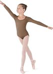 Bloch Girls Dance Meglio Microlux Long Sleeve Leotard, Almond, 12