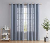 HLC.ME Abbey Faux Linen Textured Semi Sheer Privacy Light Filtering Transparent Window Grommet Floor Length Thick Curtains Drapery Panels for Bedroom & Living Room, 2 Panels (54 W x 84 L, Dusty Blue)