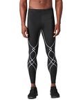 CW-X Men's Stabilyx Joint Support Compression Sports Tights Pants, Black/White, X-Large