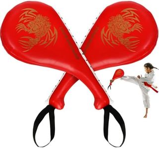 Tlence 2 Pack Taekwondo Kick Pads, Double Kickboxing Striking Target Paddles, PU Leather TKD Martial Arts Training Pads, Tae Kwon Do Punching Sparring Gear for Youth Adult, Red, 15 x 7.5 x 2 inch