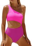 Yonique Women's One Piece Bathing Suit One Shoulder Swimsuit Cutout Swimwear Monokini, Pink, Large