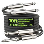 Guitar Cable 10 ft 2 Pack, Nylon Braided Anti-Kinking Kevlar-Reinforced, Neutrik REAN Connector, 20 Gauge 99.99% OFC 1/4 Cord, AL & OFC Dual Shielded Instrument Cable for Fender Electric Guitar
