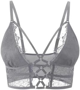 Buitifo Womens Cami Bra Criss Cross Eyelash Crop Top Bra Sexy Vest Bralette Busiter Lingerie, Grey, Medium