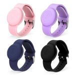 4pcs Kids Bracelet for Airtag, Waterproof Full-Cover Watch Wristband Adjustable Silicone GPS Tracker Holder Hidden Watch Band for Apple Air Tag (Black, Pink, Purple, Navy Blue)