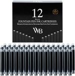 Wordsworth & Black 12 Pack Fountain Pen Ink Refills - Set of 12 Black Ink Cartridges - International Standard Size - Length APPR 1.5" - Base Diameter APPR 0.24" - Disposable and Generic