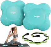 Yes4All 2 PCS Thicker Yoga Knee Pad + Strech Strap 12 Loop, Yoga Kneeling Pad for Pilates Exercise, 13/16 Inches Cushion Knees Elbow Mat Supplies for Women Men Fitness Travel