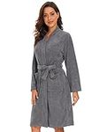 Knuffnee Terry Cloth Robe for Women Bathrobe Knee Length Bath Gown Lightweight Kimono Robe Grey L