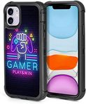 iPhone 12 Case iPhone 12 Pro Case Gamer Play Game Win Design for Men Boys, 3-Layer Heavy Duty Rugged Shockproof Hard Plastic Bumper + Silicone Rubber Full Body Protection Case for iPhone 12/12 Pro