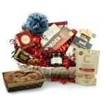 British Food Hamper with Red, White & Blue Theme - Tea, Biscuits, Fruit Cake & More - Hamper Gift for Anniversary, Birthdays, Hampers for Couples