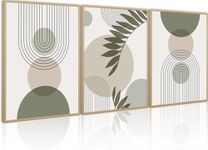 PWAAHDC Sage Green Framed Canvas Wall Art Set of 3 - Large Boho Abstract Prints for Hallway, Stairs, Bedroom, and Living Room Walls - 12"x16" (30x40cm)