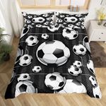 Castle Fairy Kids Soccer Duvet Cover Set Twin Size,2 Pieces Breathable Black White Football Bedding Sets(1 Duvet Cover+1 Pillowcase),Children Geometric Printed Comforter Cover Set for Teens Boys