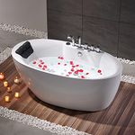 Empava 71" Freestanding Whirlpool Bathtub with Hydromassage Adjustable Water Jets Luxury Acrylic Massage SPA Soaking Bath Tub in White Single Ended