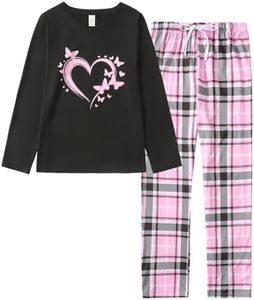 VENTELAN Womens Pajama Set Long Sleeve Pajamas Top and Pants V Neck 2 Piece Pjs Set Soft Sleepwear Loungewear,Pink Heart,S
