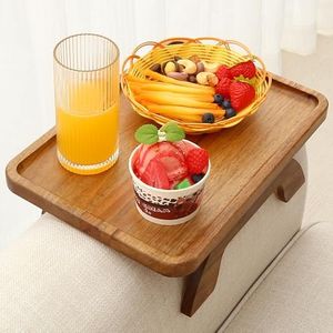 SINWANT Couch Arm Table,Acacia Wood Sofa Arm Rest Tray for Couch,13.78" Foldable Couch Armrest Tables for Home Apartment Small Spaces
