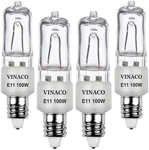 Vinaco E11 Bulb, 4PCS JDE11 120V 100W Halogen Light Bulbs, E11 Dimmable, 2700K Warm White, E11 Halogen Bulb 100 Watt with Mini Candelabra Base, High Output 1700LM & High CRI100 E 11 Light Bulb