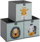 Navaris Kids Storage Cubes (Set of 3) - Storage Boxes 11x11x11 with Animal Designs - Children's Cube Bins Fabric Organizer Bin - Mint Green