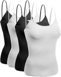 Emmalise Women's Camisole Built in Bra Wireless Fabric Support Short Cami (4Pk Blk, Blk, Wht, Wht, Large)