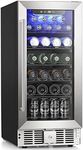Antarctic Star 2.9 Cu.Ft Beverage Refrigerator,115 Can Beer Soda Wine Cooler, Low Noise, Transparent Glass Door, Stainless Steel LED Light, Safety Lock for Home and Bar, 15 Inch
