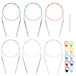 32 inch Stainless Steel Circular Knitting Needles Set for Beginners, 6 PCS US Size 0 2.5 6 8 10 13 Round Metal Knitting Needles with Magic Loop, Fixed Circle Needles for Sock, Blankets, Sweater, Scarf