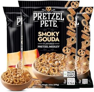 Pretzel Pete Smoky Gouda Pretzel Medley Seasoned Pretzel Medley, Nut-Free and Sesame-Free Snack, Small Batch, Bold Flavor (9.5oz, Pack of 3)