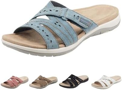 Orthopedic Sandals for Women Comfortable Slides Summer Walking Plantar Fasciitis Sandals with Arch Support Adjustable Hook and Loop Straps Outdoor slip-on shoes, Blue, 6