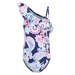 HowJoJo Big Girls One Piece Swimsuits One Shoulder Ruffle Swimwear Floral Bathing Suit Blue Size 10