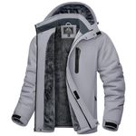 KEFITEVD Mens Fleece Jacket Winter Waterproof Warm Ski Jacket for Men Winter Hiking Mountain Coat with Hood LGrey XL