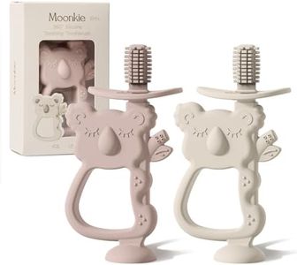 Moonkie Teething Toy Set of 2, Safe & Easy to Hold BPA Free Silicone Teethers, 360° Baby Toothbrush with Suction Base, Teether Toys Best for Babies 6-12 Months (Koala Blush/Shifting Sand)