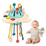 Kidology Pull String Toy for Babies Teething Strings Sensory Montessori Toys Baby Girl,Travel Toy for 6+Months Boy Food Grade Silicone Fine Motor Skills Toy for Toddlers (Airplane), Multicolor