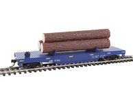 Walthers Trainline HO Scale Model Log Dump Car with 3 Logs - Ready to Run Alaska Railroad #17102 (Blue, Yellow Conspicuity Marks)