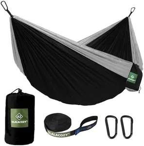 OLALACOZY Camping Hammock,Camping Essentials,Lightweight Portable Double & Single Hammock with Tree Straps, Camping Gear for Outside Hiking Camping Beach Backpack Travel, Black & Grey, Large