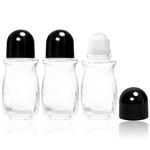 Roller Ball Bottles for Essential Oils, Glass Roller Bottles with Plastic Roller Ball and Cap, Empty Rollerball Bottles Deodorant Essential Oil Vial Jars, Refillable Perfume Bottle, 3 Pcs 50ml, Black