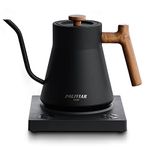 POLIVIAR Electric Gooseneck Kettle, 1200W Electric Tea Kettle w/teak wood handle, 34oz Pour Over Electric Kettle for Coffee & Tea, 18/8 Stainless Steel Inner, Temperature Control & Rapid Heating (EKB)